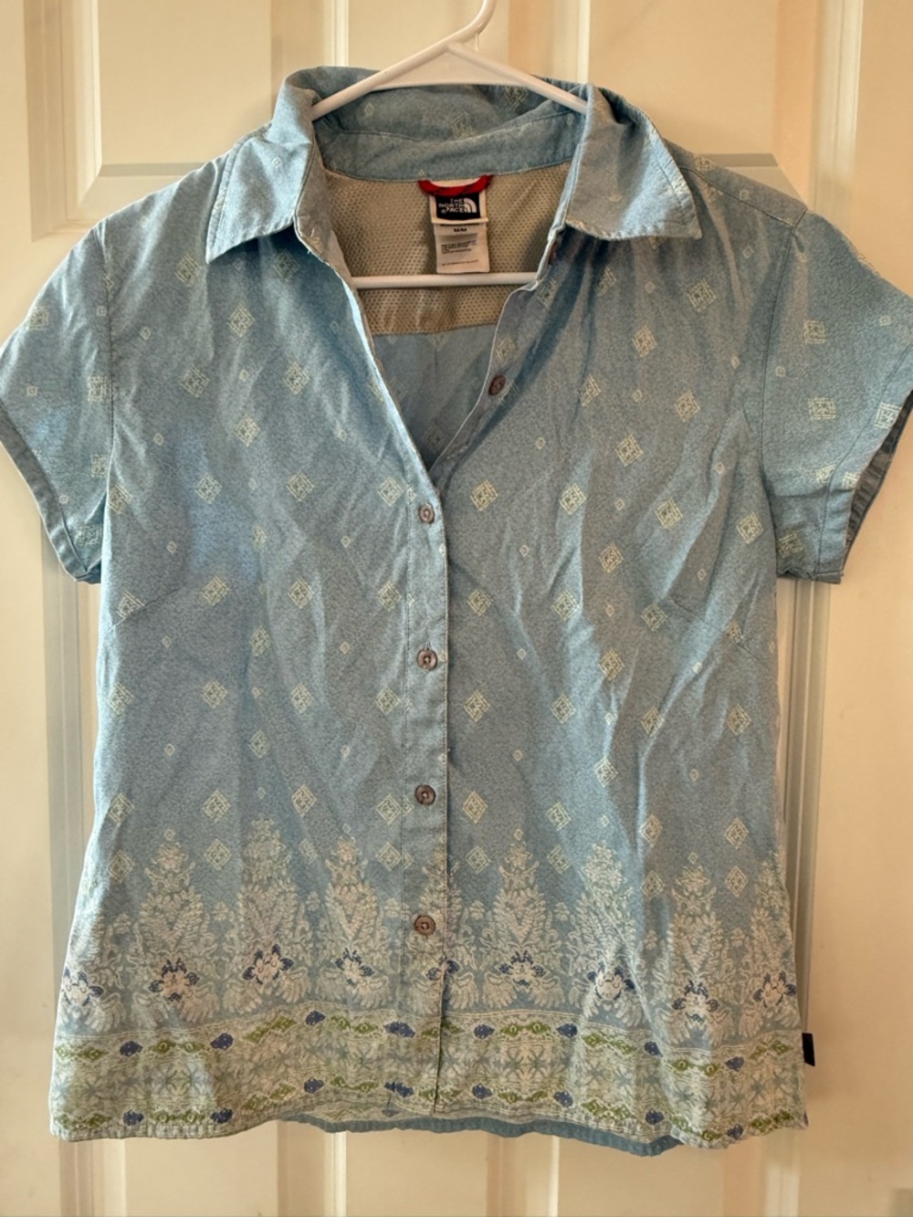 The North Face Light Blue Printed Button Front Shirt-size medium
